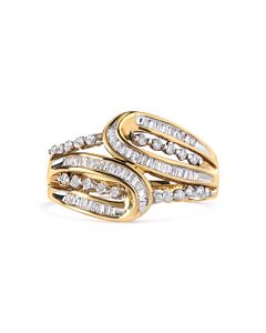 Haus of Brilliance 10K Yellow Gold 1/2 Cttw Round and Baguette cut Diamond Open Space Bypass Ring (H-I Color, SI2-I1 Clarity)