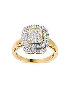 Haus of Brilliance 10K Yellow Gold 1/2 cttw Round and Princess Diamond Composite Head and Halo Ring (H-I Color, SI1-SI2 Clarity)
