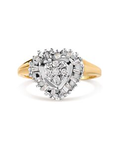 Haus of Brilliance 10K Yellow Gold 1/4 Cttw Round and Baguette cut Diamond Heart Shape Ballerina Ring (H-I Color, I1-I2 Clarity)