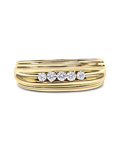 Haus of Brilliance 10K Yellow Gold 1/4 Cttw Round-Cut Diamond 5-Stone Men's Band Ring (H-I Color, I1-I2 Clarity) - Size 9.75
