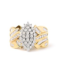 Haus of Brilliance 10K Yellow Gold 1 Cttw Diamond Pear Shaped Cluster Cluster Cocktail Ring (H-I Color, I2-I3 Clarity)