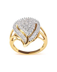 Haus of Brilliance 10K Yellow Gold 1 Cttw Round and Baguette Cut Diamond Ballerina Cluster Ring (H-I Color, SI2-I1 Clarity)