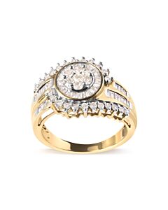 Haus of Brilliance 10K Yellow Gold 1 Cttw Round and Baguette cut Diamond Cluster Swirl Band Ring (H-I Color, I1-I2 Clarity)