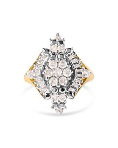 Haus of Brilliance 10K Yellow Gold 1 Cttw Round and Baguette cut Diamond Cluster and Rhombus Halo Ring (H-I Color, I1-I2 Clarity)