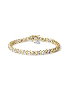 Haus of Brilliance 10K Yellow Gold 2.0 Cttw Diamond 2 Row Link and Heart Charm 7" Link Bracelet (I-J Color, I3 Clarity)