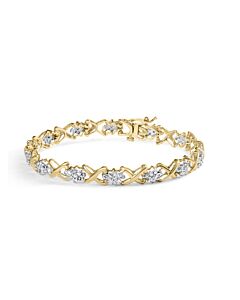 Haus of Brilliance 10k Yellow Gold 2.00 Cttw Diamond Cluster and Alternating "X" Link Bracelet (I-J Color, I3 Clarity) - 7"