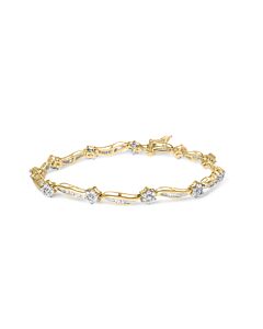 Haus of Brilliance 10K Yellow Gold 2.00 Cttw Round-Cut and Baguette-Cut Floral Design Swirl Link Bracelet (H-I, I2-I3)