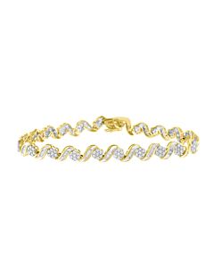 Haus of Brilliance 10k Yellow Gold 3.00 Cttw Round-Cut and Baguette-Cut Diamond Floral Link 7.50" Bracelet (J-K Color, I1-I2 Clarity)