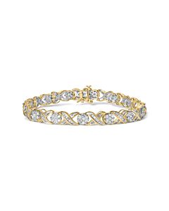 Haus of Brilliance 10K Yellow Gold 3.00 Cttw Round-Cut and Baguette-Cut Diamond 'XOXO' Floral Design 7.50" Bracelet