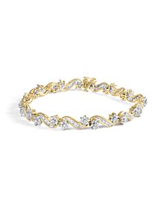 Haus of Brilliance 10k Yellow Gold 3.00 Cttw Round-Cut and Baguette-Cut Floral Link 7.25" Bracelet (I-J Color, I1-I2 Clarity)