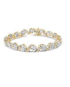 Haus of Brilliance 10k Yellow Gold 5.00 Cttw Round-Cut and Baguette-Cut Diamond Floral Link 7.25" Bracelet (I-J Color, I2-I3 Clarity)