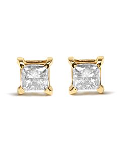 Haus of Brilliance 10K Yellow Gold 5/8 Cttw Princess Cut Diamond 4-Prong Solitaire Stud Earrings (J-K Color, I2-I3 Clarity)
