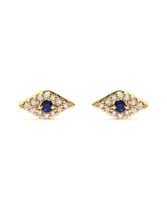 Haus of Brilliance 10K Yellow Gold Blue Sapphire and Diamond Accent Evil Eye Stud Earring (H-I Color, I1-I2 Clarity)