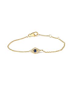 Haus of Brilliance 10K Yellow Gold Blue Sapphire and Diamond Accent Evil Eye Station Link Bracelet (H-I Color, I1-I2 Clarity) - Size 7"