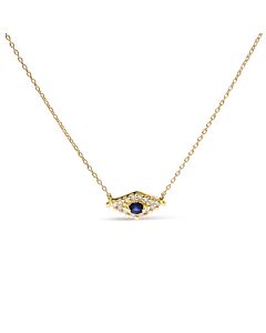 Haus of Brilliance 10K Yellow Gold Blue Sapphire and Diamond Accented Evil Eye 18" Inch Pendant Necklace (H-I Color, I1-I2 Clarity)