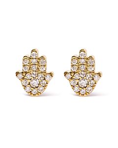 Haus of Brilliance 10K Yellow Gold Diamond Accented Hamsa Stud Earrings (H-I Color, I1-I2 Clarity)