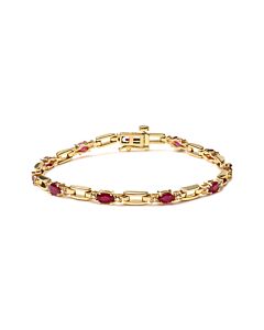Haus of Brilliance 10K Yellow Gold Oval Ruby and 1/10 Cttw Diamond Bar Prong Set Bracelet (H-I Color, SI1-SI2 Clarity) - Size 7"