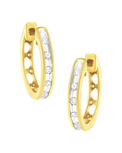 Haus of Brilliance 10K Yellow Gold Plated .925 Sterling Silver Channel Set Round-Cut Diamond Accent Classic Hoop Earrings (I-J Color, I1-I2 Clarity)