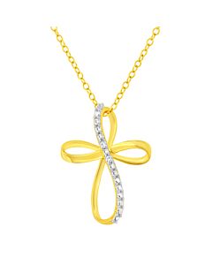 Haus of Brilliance 10K Yellow Gold Plated .925 Sterling Silver Diamond Accent Cross Ribbon Pendant Necklace (I-J color, I2-I3 clarity)