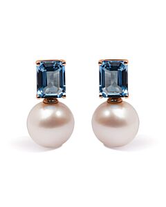 Haus of Brilliance 14K Rose Gold 10MM Cultured Freshwater Pearl and 8x6mm Octagon Swiss Blue Topaz Drop Earrings