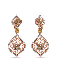 Haus of Brilliance 14K Rose Gold 6 7/8 Cttw Rose Cut Diamond Double Curve Rhombus Drop and Dangle Earring (Fancy Color, I2-I3 Clarity)