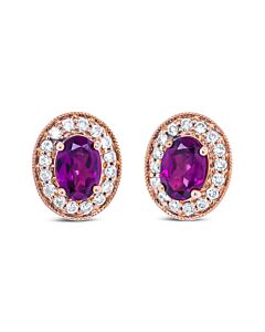Haus of Brilliance 14K Rose Gold 7x5mm Cushion Cut Garnet and 3/8 Cttw Round Diamond Halo Stud Earrings (G-H Color, SI1-SI2 Clarity)