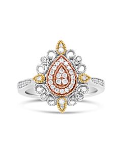 Haus of Brilliance 14K Tri Gold 1/4 Cttw Diamond Art Deco Style Halo Cocktail Ring (H-I Color, VS1-VS2 Clarity) - Ring Size 7