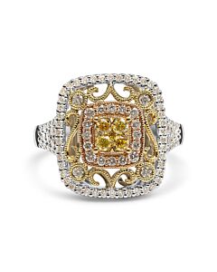Haus of Brilliance 14K Tri-Toned Gold 1.00 Cttw Yellow Diamond Halo and Milgrain Cocktail Cluster Ring (Yellow/G-H Color, SI1-SI2 Clarity)
