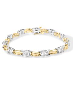 Haus of Brilliance 14K Two-Tone Gold 1.00 Cttw Princess-Cut Diamond Chain Link 7" Bracelet (H-I Color, SI1-SI2 Clarity)