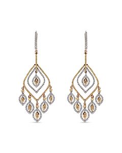 Haus of Brilliance 14K White and Rose Gold 2 1/2 Cttw Diamond Curved Rhombus Shape Drop and Chandelier Style Dangle Earring (J-K Color, I2-I3 Clarity)
