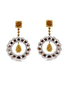 Haus of Brilliance 14K White and Yellow Gold 10.0 Cttw Mixed Natural Fancy Diamond Dangle Hoop and Bale Earrings (Yellow Color, I1-I2 Clarity)