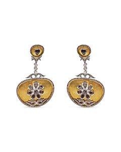 Haus of Brilliance 14K White and Yellow Gold 5 1/4 Cttw Rose Cut Diamond Matte Finished Medallion Dangle Earring (Fancy Color, I1-I2 Clarity)