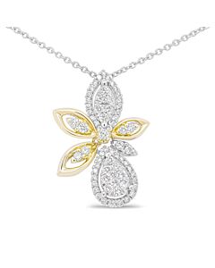 Haus of Brilliance 14K White and Yellow Gold 5/8 Cttw Round Diamond Marquise Floral Style 18" Pendant Necklace (H-I Color, I1-I2 Clarity)