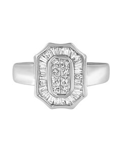 Haus of Brilliance 14K White Gold 1.00 Cttw Baguette and Princess-Cut Diamond Cocktail Art Deco Style Ring (H-I Color, SI1-SI2 Clarity)