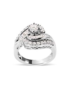 Haus of Brilliance 14K White Gold 1.00 Cttw Round and Baguette cut Diamond Swirl Cocktail Ring (H-I Color, SI2-I1 Clarity)
