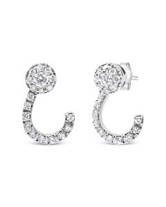 Haus of Brilliance 14K White Gold 1.00 Cttw Round-Cut Diamond Curved Cluster Drop Stud Earrings (G-H Color, SI1-SI2 Clarity)