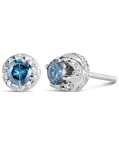 Haus of Brilliance 14K White Gold 1.00 Cttw Treated Blue and White Diamond Hidden Halo Stud Earrings (Blue/I-J Color, I2-I3 Clarity)