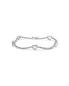 Haus of Brilliance 14K White Gold 1 1/2 Cttw Diamond Heart Station Strand Bracelet (H-I Color, I1-I2 Clarity) - 7.5 Inches