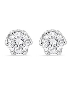Haus of Brilliance 14K White Gold 1/2 Cttw 6 Prong Set Round-Cut Diamond Hidden Halo Stud Earrings (I-J Color, I1-I2 Clarity)