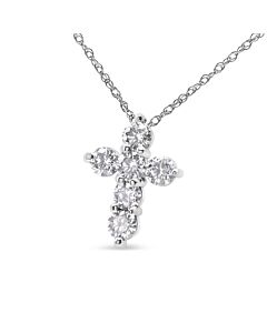 Haus of Brilliance 14K White Gold 1/2 Cttw Round Diamond Cross 18" Pendant Necklace (J-K Color, VS2-SI1 Clarity)