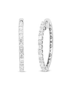 Haus of Brilliance 14K White Gold 1 3/4 Cttw Round and Baguette Diamond Hoop Earrings - (H-I Color, SI2-I1 Clarity)