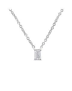 Haus of Brilliance 14K White Gold 1/3 Cttw Emerald Shape Solitaire Diamond 18" Pendant Necklace (G-H Color, VS2-SI1 Clarity)