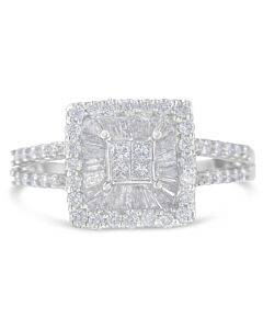 Haus of Brilliance 14K White Gold 3/4ct TDW Round, Baguette and Princess cut Diamond Cushion Frame Ring (H-I,SI2-I1)
