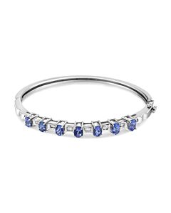 Haus of Brilliance 14K White Gold 5 MM Oval Blue Tanzanite and 1/4 Cttw Diamond Bangle (H-I Color, VS2-SI1 Clarity) - 7 1/2 Inches
