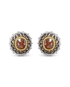 Haus of Brilliance 14K White Gold 6 1/2 Cttw Rose Cut Fancy Colored Diamond Triple Halo Stud Earring (Fancy Color, I2-I3 Clarity)