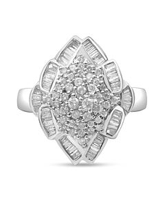 Haus of Brilliance 14K White Gold 7/8 Cttw Round and Baguette-Cut Diamond Cluster Ring (H-I Color, SI2-I1 Clarity) - Size 7