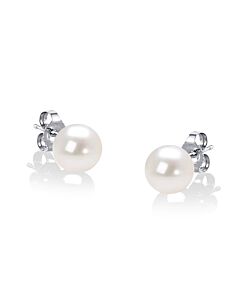 Haus of Brilliance 14K White Gold Round Freshwater Akoya Cultured 6.5-7MM Pearl Stud Earrings AAA+ Quality