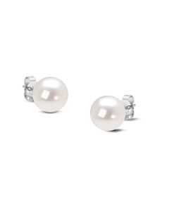 Haus of Brilliance 14K White Gold Round Freshwater Akoya Cultured 8-8.5MM Pearl Stud Earrings AAA+ Quality