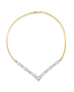 Haus of Brilliance 14K Yellow and White Gold 3.00 Cttw Round and Princess Cut Diamond "V" Shape Statement Necklace