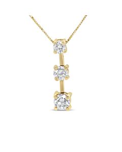 Haus of Brilliance 14K Yellow Gold 1.00 Cttw Round Diamond Three-Stone Drop Pendant 18" Necklace - (H-I Color, SI1-SI2 Clarity)